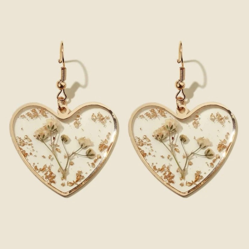 Gold Dangly Heart Earrings 15$
